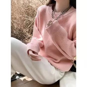 Повседневный свитер с круглым вырезом KANING Candy Color для женщин - коллекция осень/зима 2024 года One Size зелёный