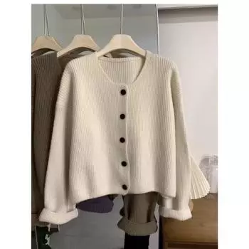 Повседневный свитер с круглым вырезом, женский кардиган, весна и осень, новый ленивый ветер, трикотажный свитер с длинными рукавами, высококачественный топ S/85-95