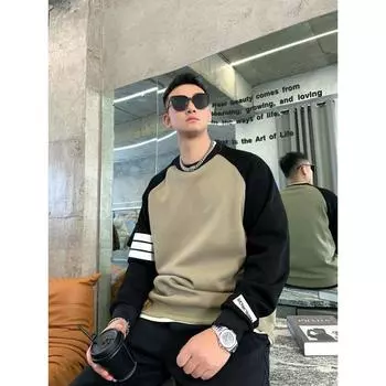 Повседневный свитер с плечами реглан, новый весенний свободный топ с круглым вырезом, молодежный красивый популярный свитер с длинными рукавами 2XL хаки