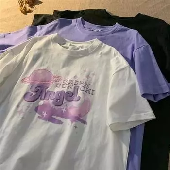 Повседневный свободный хлопковый топ Harajuku, милая футболка с короткими рукавами и буквенным принтом M белый