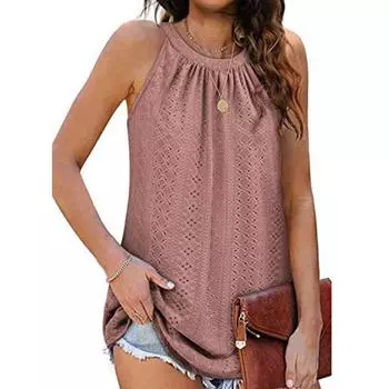 Повседневный свободный модный плиссированный ажурный летний жилет 2023, топ на бретелях, женский жилет с круглым вырезом, топы без рукавов, одежда Blusas 25027 S чёрный