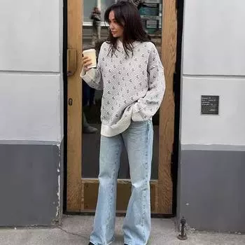 Повседневный свободный трикотажный пуловер с круглым вырезом для женщин S розовый