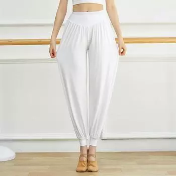 Повседневный танцевальный костюм шаровары женские свободные тренировочные брюки для взрослых латиноамериканские танцевальные брюки XXXL белый