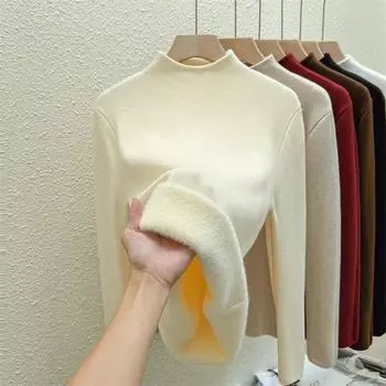 Повседневный теплый вязаный свитер с полувысоким воротом для женщин, осень-зима, толстая бархатная основа, женские трикотажные изделия, топы, элегантные женские свитера с длинным рукавом 25224 S чёрный