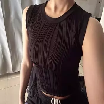 Повседневный топ без рукавов из трикотажной резинки для женщин, лето 2020 года, уличный стиль, корейская мода, воротник-стойка, облегающий укороченный топ, уличная одежда 2024 S чёрный