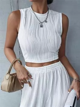 Повседневный топ без рукавов из трикотажной резинки для женщин, лето 2020 года, уличный стиль, корейская мода, воротник-стойка, облегающий укороченный топ, уличная одежда 2024 S чёрный