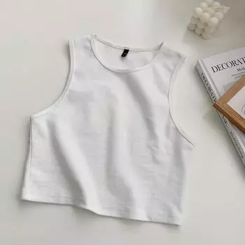 Повседневный топ-майка черного цвета с бретелью через шею, укороченный топ для женщин, летние майки, однотонный топ-труба, женский укороченный жилет без рукавов M серый