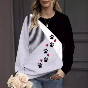 Повседневный топ с длинным рукавом и круглым вырезом, модные женские толстовки с 3D-принтом, свободные толстовки на осень S