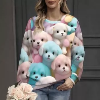 Повседневный топ с длинным рукавом и круглым вырезом, модные женские толстовки с 3D-принтом, свободные толстовки на осень S