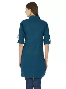 Повседневный Топ Женщины Курти Этнический Индийский Хлопок Курта Туника Твердое Дизайнерское Платье 16 тил синий