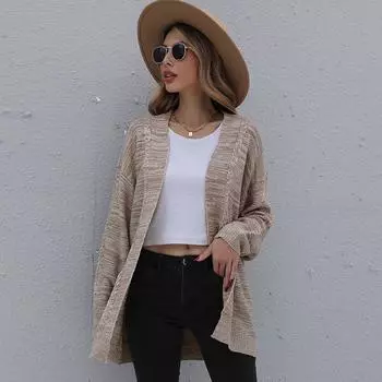 Повседневный тренд, универсальная осенняя мода, женская куртка с длинными рукавами, смешанная цветовая гамма, средней длины, свитер S хаки