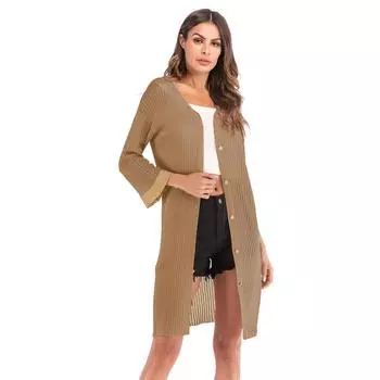 Повседневный тренд, универсальная женская осенняя трикотажная куртка из тонкой шерсти свободного кроя с длинными рукавами для женщин M хаки