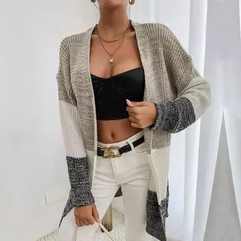 Повседневный тренд, универсальный осенний кардиган в длинной секции, ленивый ветер, цветной свитер, куртка, женский S хаки
