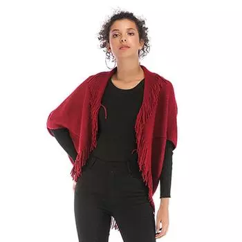 Повседневный тренд, универсальный, осенний, однотонный, вязаный, с бахромой, свободный, со средними рукавами, свитер, женский one size красный