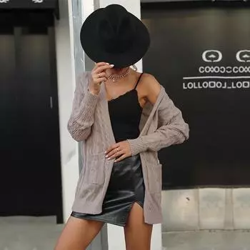 Повседневный тренд Универсальный повседневный женский однотонный свитер Кардиган Осенне-зимняя куртка Женская S хаки