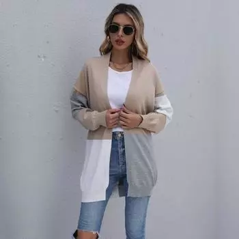 Повседневный тренд, универсальный женский осенне-зимний длинный свободный трикотажный кардиган, свитер, куртка, женский S хаки