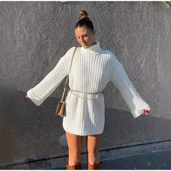 Повседневный трикотажный свитер-пуловер для женщин, водолазка с длинным рукавом, ребристый женский свитер, осень-зима, модная женская теплая верхняя одежда S белый