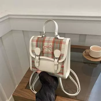 Повседневный универсальный клетчатый женский рюкзак 2024 новый рюкзак контрастного цвета мини портативный школьный рюкзак после путешествия белый