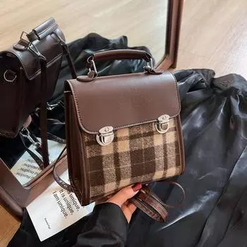 Повседневный универсальный клетчатый женский рюкзак модный рюкзак контрастного цвета мини портативный школьный портфель бордовый