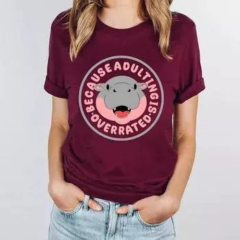 Повседневный универсальный свитер с круглым вырезом и принтом Moo Deng Bouncing Pig, модные футболки из чистого хлопка для женщин S асфальт