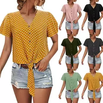 Повседневный универсальный свободный повседневный летний топ с v-образным вырезом и завязками L