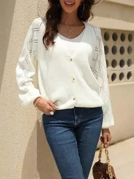 Повседневный весенне-осенний однотонный вязаный кардиган, женский свитер с длинными рукавами, пальто, женская уличная одежда, свободная куртка S белый