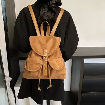 Повседневный винтажный замшевый рюкзак, женская сумка для дальних поездок, большой емкости, рюкзак для колледжа, маленькая школьная сумка 33*11*31 коричневый
