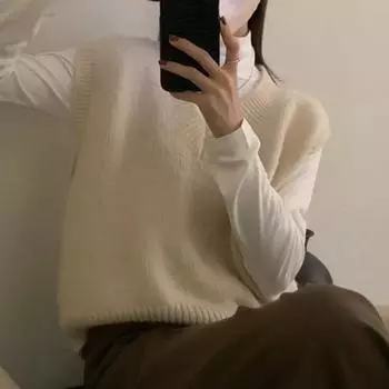 Повседневный вязаный жилет с v-образным вырезом, свитер, осень-зима, свободный мягкий однотонный жилет, женский жилет без рукавов, топы, женские шикарные 29056 One Size чёрный