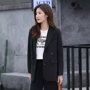 Повседневный женский костюм, осенний однотонный приталенный женский маленький костюм, светлый пиджак для женщин S
