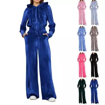 Повседневный женский однотонный кардиган на молнии, толстовка, брюки, комплект из двух предметов L чёрный