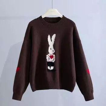 Повседневный женский свитер, бросающий вызов возрасту, кавайный жаккардовый круглый вырез, свободный длинный рукав, трикотажный топ S бежевый