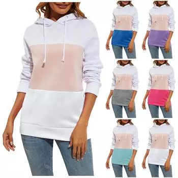 Повседневный женский свитер контрастного цвета с круглым вырезом и капюшоном, топ с длинными рукавами и строчкой L розовый