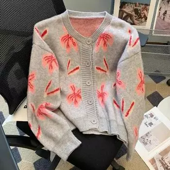 Повседневный женский свитер с круглым вырезом на одной пуговице, винтажный жаккардовый кардиган, женские зимние корейские джемперы с длинными рукавами, топы 29592