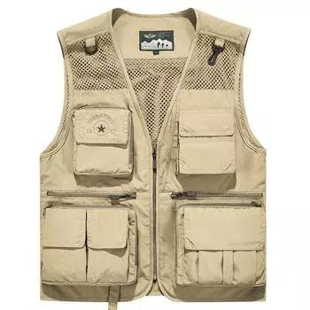 Повседневный жилет для отдыха на природе, новый мужской рабочий жилет большого размера с несколькими карманами, быстросохнущий сетчатый жилет для рыбалки M