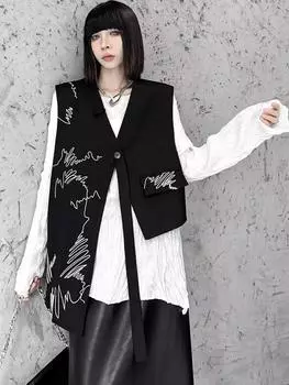 Повседневный жилет XITAO с нерегулярной вышивкой GMM1217 One Size чёрный