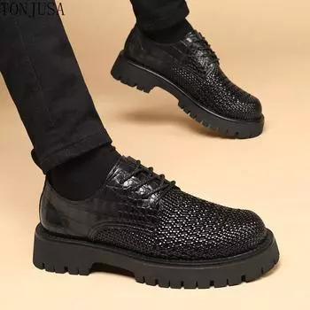 Повышенная мужская обувь, кожаная дышащая большая невидимая кожаная обувь высотой 8 см для мужчин 37 чёрный