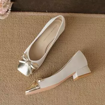 Поздний вечерний бриз нежные одинарные туфли женские новинка весна-осень 2024 французский темперамент с юбкой неглубокий горловина Doudou средний толстый каблук ladysh 35 шампанского