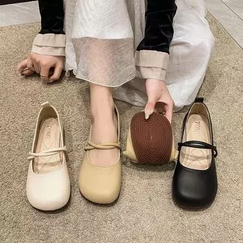 Поздний вечерний бриз, нежный, мягкая подошва, туфли Мэри Джейн, женские, лето 2025, новые, ретро, с неглубоким носком, универсальные, ленивые туфли-бобы 35