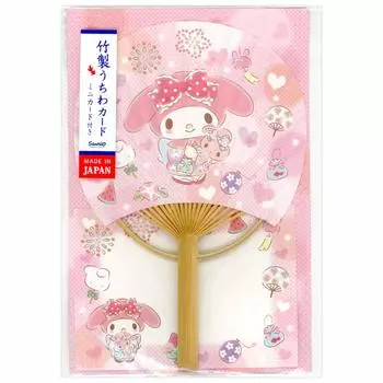 Поздравительная открытка Многоцелевая летняя открытка Веер из бамбука My Melody Летние аксессуары S4037 Мини-карта Sanrio В комплекте Многоцелевая летняя открытка Веер
