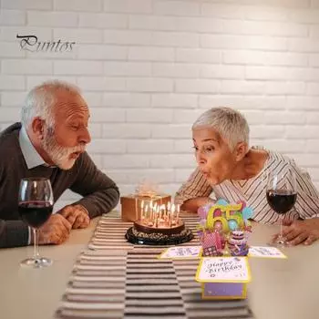 Поздравительная открытка на 65/55-й день рождения с конвертом и карточкой для письма. Милый торт со свечой и воздушным шаром. Красочные открытки с благословением. Креативные складные открытки.