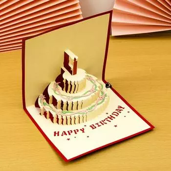 Поздравительная открытка на день рождения с английскими буквами и 3D тортом ко дню рождения, милый дизайн, портативная прозрачная открытка-сюрприз на день рождения красный