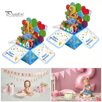 Поздравительная открытка на день рождения, складная 3D трехмерная конструкция, открытка с днем рождения, подарок для дочери, сына 1 Years