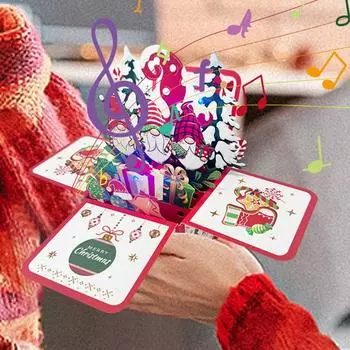 Поздравительная открытка с 3D-гномом, всплывающая рождественская открытка с огнями и музыкой, бумажная праздничная открытка для украшения домашней праздничной вечеринки