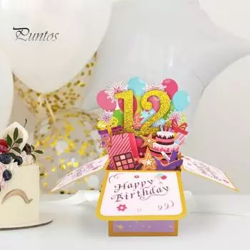 Поздравительная открытка с днем рождения с конвертом, блокнотом, 3D подарочной коробкой, золотым порошком, открытка с пожеланиями на день рождения для детей 12/15 лет, подарок на вечеринку