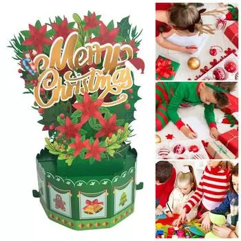 Поздравительная открытка с Рождеством и карточкой для письма. Симпатичные 3D рождественские цветы и английские буквы. Зеленые открытки с благословением. Креативная складная праздничная вечеринка. зелёный