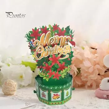 Поздравительная открытка с Рождеством и карточкой для письма. Симпатичные 3D рождественские цветы и английские буквы. Зеленые открытки с благословением. Креативная складная праздничная вечеринка. зелёный