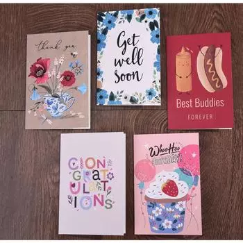 Поздравительные открытки 15*20 см с конвертами, 15 пустых внутри поощрительных открыток с уникальным дизайном, карточки для заметок с запечатывающими наклейками разноцветный