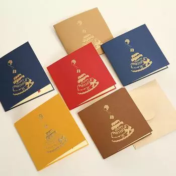 Поздравительные открытки на день рождения 3D Pop Up Подарочные карты Подарочные карты с конвертом Свадебные украшения для столов красный