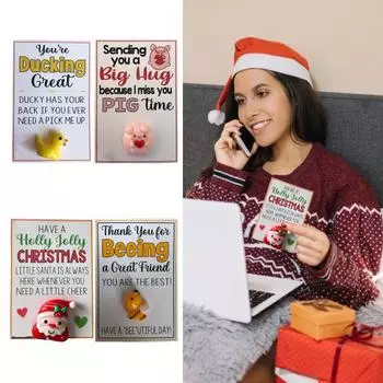 Поздравительные открытки с талисманом в виде маленького животного с фигуркой мини-животного. Подбадривающие открытки с высказываниями в подарок для друзей семьи Xmas Santa Claus