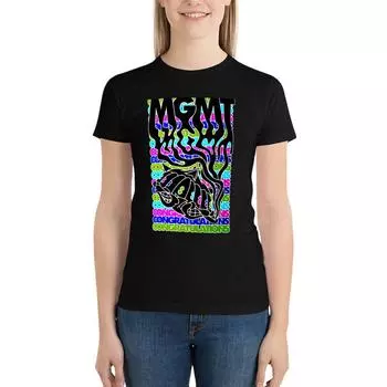 Поздравления Mgmt Футболка Летние топы Футболки Забавная винтажная одежда Футболка Женская M чёрный